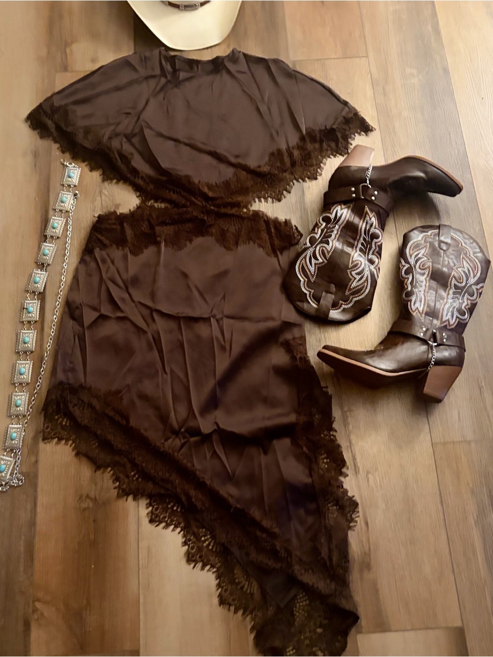 Brown Lace-Trim Asymmetrical Skirt - Women